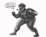  2022 absurd_res anthro big_breasts biped breasts brunkdutt clothed clothing curled_tail darcy_macdonnel dialogue dialogue_box digital_drawing_(artwork) digital_media_(artwork) domestic_pig eyebrows eyelashes fangs fighting_pose fingers flat_cap granny_fricker greyscale gynomorph hair hat headgear headwear herm hi_res hooved_fingers hooves hybrid imminent_fight intersex lips mammal manly monochrome overalls overweight overweight_anthro overweight_gynomorph overweight_herm overweight_intersex pipe pose profanity scottish scottish_accent shaded simple_background sketch smile smoking_pipe speech_bubble suid suina sus_(pig) sweater thick_lips thick_thighs topwear wild_boar 