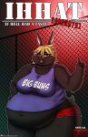  2020 absurd_res anthro belly big_breasts black_body black_fur blake_dinewel blonde_hair blue_eyes blush bottomwear breasts buckteeth butt chain-link_fence clothing colored comic cover cover_art cover_page deep_navel duo english_text female fence fur hair hi_res hotpants if_hell_had_a_taste lagomorph leporid mammal navel obese obese_anthro obese_female open_mouth overweight overweight_anthro overweight_female rabbit shirt shorts teeth text thick_thighs topwear viroveteruscy wide_hips 