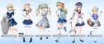  6+girls aki_(girls_und_panzer) anchovy_(girls_und_panzer) barefoot blue_sailor_collar carpaccio_(girls_und_panzer) carrying character_name commentary_request darjeeling_(girls_und_panzer) dixie_cup_hat dress fish flat_cap floating flower girls_und_panzer girls_und_panzer_senshadou_daisakusen! hat highres holding holding_flower holding_stuffed_toy itsumi_erika kay_(girls_und_panzer) long_hair looking_at_viewer looking_back military_hat multiple_girls official_alternate_costume official_art sailor_collar sailor_dress sailor_hat shirt short_hair sleeveless sleeveless_shirt standing star_(symbol) stuffed_animal stuffed_dolphin stuffed_penguin stuffed_shark stuffed_toy tilted_headwear translation_request watermark white_sailor_collar 