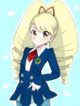  1girl big_hair blonde_hair blue_pantyhose blush closed_mouth drill_hair long_hair looking_at_viewer luna_platz_(mega_man) mega_man_(series) mega_man_star_force pantyhose sketch skirt smile solo striped twin_drills twintails 