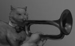  ambiguous_gender bow_tie brass_instrument domestic_cat felid feline felis feral hi_res human humanoid_hands mammal monochrome musical_instrument nyankyun540 simple_background solo solo_focus trumpet wind_instrument 