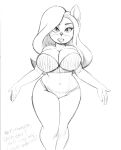  2020 activision anthro bandicoot big_breasts bikini breasts cleavage clothed clothing countershade_face countershade_torso countershading crash_bandicoot_(series) curvy_figure dialogue female front_view graphite_(artwork) greyscale hi_res hourglass_figure huge_breasts looking_at_viewer mammal marsupial monochrome omegasunburst pencil_(artwork) pinstripes presenting sketch solo swimwear tawna_bandicoot traditional_media_(artwork) video_games wide_hips 