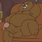  anthro armpit_hair balls belly big_balls big_belly big_penis bodily_fluids body_hair brown_bear brown_body brown_fur camp14 cartoon_network chubby_anthro dripping fur furniture genital_fluids genitals grizzly_(wbb) grizzly_bear hi_res inviting kitchen living_room male mammal moobs on_sofa open_mouth open_smile penis precum precum_drip precum_string sitting sitting_on_sofa smile sofa solo ursid ursine we_bare_bears 