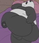  2022 anthro balls bed bedroom bedroom_eyes big_balls big_butt butt camp14 cartoon_network chubby_male furniture genitals giant_panda hi_res looking_at_viewer love_handles lying male mammal narrowed_eyes on_side overweight overweight_male panda_(wbb) paws pillow seductive smile smirk solo ursid ursine we_bare_bears 