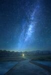  artist_name commentary_request guard_rail highres lamppost mks mountain night night_sky no_humans original outdoors rural scenery sky star_(symbol) watermark 