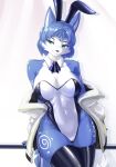  2022 absurd_res anthro blue_body blue_fur blue_hair breasts bunny_costume canid canine cleavage clothed clothing costume fake_ears fake_rabbit_ears female female_anthro fox fur green_eyes hair hi_res kemono krystal legwear mammal nintendo solo star_fox thigh_highs treyer video_games white_body white_fur 