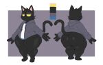  anthro big_butt black_body black_eyes bottomless butt clothed clothing domestic_cat eyewear felid feline felis frown glasses hevy_(character) hi_res hoodie huge_butt huge_thighs jinu male mammal model_sheet shirt solo thick_thighs topwear whiskers wide_hips yellow_sclera 
