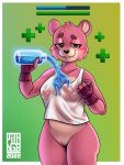  ambiguous_fluids anthro big_breasts big_butt breasts butt clothed clothing cuddle_team_leader epic_games featureless_crotch female fluid_on_breasts fortnite fur gatogenerico genitals gloves handwear hi_res looking_at_viewer looking_pleasured mammal no_underwear nude pink_body pink_fur pussy simple_background slightly_chubby smile solo ursid video_games wet wet_clothing 