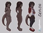  akanbe anthro artist_name bottomwear breasts brown_body brown_eyes brown_fur brown_hair butt ceylon_(stitchy626) character_name clothing eyelid_pull eyelid_pull_taunt featureless_crotch female footwear fur grey_background hair hi_res ironpotato jacket legwear looking_at_viewer lutrine mammal model_sheet mustelid neckerchief nipples nude outline school_uniform shoes simple_background skirt solo thigh_highs tongue tongue_out topwear twitter uniform white_outline 
