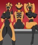  big_breasts big_butt black_body breasts butt clothing demon demon_humanoid doom_(series) doom_eternal female genitals group hi_res humanoid id_software imp imp_(doom) legwear looking_at_viewer nipples nude orange_body pussy samrunner small_waist thick_thighs thigh_highs trio video_games waist 