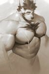  abs anthro big_muscles black_hair black_nipples doooo2424 eyes_closed greyscale hair hi_res huge_biceps huge_muscles huge_pecs invalid_tag male mammal monochrome muscular muscular_male navel nipples relaxing showering snout solo towel ursid veiny_muscles wet wet_body wet_nipples white_body white_skin 