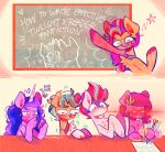  &lt;3 bracelet chalk_(artwork) chalkboard chest_tuft equid equine female friendship_is_magic hasbro hi_res hitch_trailblazer_(mlp) hooves horn izzy_moonbow_(mlp) jewelry male mammal mlp_g5 my_little_pony nodding nodding_head paper pen pencil_(object) pipp_petals_(mlp) red_eyes red_glow sash sockiepuppetry sunny_starscout_(mlp) traditional_media_(artwork) tuft twilight_sparkle_(mlp) unicorn zipp_storm_(mlp) 