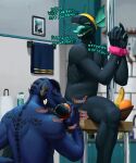  anthro argonian balls bethesda_softworks blindfold blue_body blue_scales bodily_fluids cuff_(restraint) detailed_background dialogue digital_media_(artwork) duo english_text erection fellatio food fruit furniture genital_fluids genitals grapefruit grapefruit_technique handcuffs hi_res humanoid_genitalia humanoid_penis male male/male metal_cuffs nude on_table oral penile penis plant reptile restraints saliva scales scalie screaming sex table tall_lizzard_(artist) text the_elder_scrolls tristen video_games 