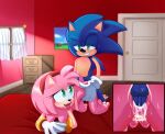  absurd_res amy_rose anthro bedroom blue_eyes bluebutterz bodily_fluids breasts cum cum_inside doggystyle duo female feral from_behind_position genital_fluids genitals hi_res male male/female penetration pink_body sega sex sonic_the_hedgehog sonic_the_hedgehog_(series) vaginal vaginal_penetration 