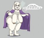 4_fingers age_difference anthro bedroom_eyes big_breasts big_butt blush bodily_fluids bovid bovine breasts butt capri caprine clothing dialogue feet female fingers flashing fur genitals grey_background hi_res huge_butt huge_hips jodero looking_at_viewer mammal musk musk_clouds narrowed_eyes nipples obese obese_anthro obese_female older_female overweight overweight_anthro overweight_female pussy sagging_breasts seductive simple_background solo solo_focus speech_bubble ss_monster stretch_marks sweat sweaty_breasts sweaty_butt sweaty_legs sweaty_thighs text thick_thighs toriel undertale undertale_(series) video_games white_body white_fur wide_hips 