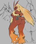  anthro areola big_butt biped blaziken blue_eyes breasts butt female front_view fur generation_3_pokemon genitals glacierclear hi_res medium_breasts nintendo nipples open_mouth pokemon pokemon_(species) pussy rear_view red_areola red_body red_nipples smile solo video_games yellow_body yellow_fur 