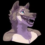  1:1 anthro artist_name black_background blue_eyes bust_portrait canid cheek_tuft chest_tuft eye_scar facial_scar facial_tuft fangs front_view fur glistening glistening_eyes grey_body grey_ears grey_fur grey_inner_ear_fluff grey_lips grey_nose happy inner_ear_fluff lips male mammal neck_tuft open_mouth open_smile portrait rayliicious scar simple_background smile solo tuft white_body white_fur 