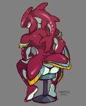  absurd_res anthro black_clothing black_swimwear breath_of_the_wild butt clothing feet fin furniture hi_res male marine nintendo prince_sidon scar sharktiits soles solo stool story story_in_description swimwear the_legend_of_zelda video_games zora 