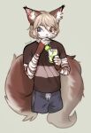  2022 5_fingers anthro brown_body brown_fur clothed clothing digital_media_(artwork) felid feline fingers fur hair heterochromia hi_res male mammal pink_nose simple_background solo spuydjeks striped_body striped_fur stripes tan_hair white_body white_fur 