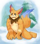  absurd_res anthro gnar_(lol) hi_res league_of_legends male multicolored_tail riot_games slightly_chubby snow solo thrisker tusks video_games 