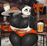  2022 alcohol anthro areola beer beverage big_areola big_breasts black_body black_fur blue_eyes breasts camel_toe clothed clothing container cup dialogue drinking_glass english_text female food fries fur giant_panda glass glass_container glass_cup hi_res holding_cup holding_food holding_object hooters hooters_uniform huge_areola huge_breasts huge_nipples huge_thighs joaoppereiraus mammal multicolored_body multicolored_fur smile solo sueli_(joaoppereiraus) text thick_thighs two_tone_body two_tone_fur ursid white_body white_fur wide_hips 