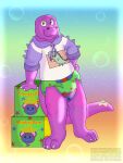  absurd_res animate_inanimate anthro birthdefectboi blush box container diaper dinosaur hand_on_box hand_on_hip haplorhine hi_res infantilism inflatable leaning living_inflatable male mammal monkey primate reptile scalie simple_background smile solo sweatshirt zoran 