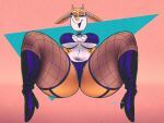  2022 4:3 aggressive_retsuko antelope artist_name big_breasts boots bovid breasts butt clothed clothing digital_media_(artwork) eyelashes female fishnet fishnet_legwear footwear fur gazelle half-closed_eyes hi_res horn legwear lingerie looking_at_viewer mammal midriff narrowed_eyes navel open_mouth sanrio simple_background smile smiling_at_viewer thick_thighs topwear tsunoda white_body white_fur wide_hips wolftang 