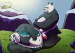  2022 absurd_res anthro balls belly big_belly black_body blush detailed_background dreamworks duo erection father father_and_child father_and_son genitals giant_panda hi_res incest_(lore) jking1200 kung_fu_panda li_shan_(kung_fu_panda) male male/male mammal master_po_ping moobs mountain outside overweight overweight_male parent parent_and_child penis sex son tongue tongue_out ursid white_body 