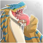  ambiguous_gender blue_sclera bodily_fluids capcom dragon draxondrake felid felyne flying_wyvern green_eyes hi_res lynian mammal monster_hunter multicolored_body multicolored_scales palico reptile saliva saliva_on_tongue scales scalie simple_background teeth tigrex tongue tongue_out two_tone_body two_tone_scales video_games white_background wyvern yellow_body yellow_eyes 