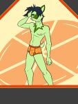  abstract_background anthro anthrofied briefs briefs_only bulge clothed clothing fuze generation_9_pokemon hi_res male navel nintendo nipples pokemon pokemon_(species) pokemorph solo sprigatito topless underwear underwear_only video_games 