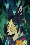  2022 ambiguous_gender anthro canid canine clothed clothing colored_sketch digital_drawing_(artwork) digital_media_(artwork) ear_piercing fennec flower forest forest_background fox hi_res highlights_(coloring) inner_ear_fluff looking_at_viewer mammal naahva nature nature_background piercing plant sketch solo solo_focus tighnari_(genshin_impact) tree tuft 