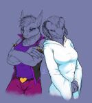  alien ambiguous_species anthro blush breasts cosplay curved_horn deltarune dragon duo excessive_body_hair facial_piercing female female/female geno28_(artist) heart_belt herm horn intersex muscular muscular_anthro nose_piercing piercing reptile scalie tagme undertale_(series) video_games watermark 