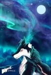 aurora_borealis broken_ear bust_portrait canid canine canis cloud detailed_background fangs female feral forest hynvale light lighting looking_at_another mammal moon nature nature_background night orange_eyes plant portrait scar smile solo star tamsin_(terranthewolf) tree wolf wounded 