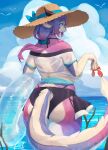  anthro bikini blue_eyes breasts butt clothed clothing dragon female fur furgonomics hair hat hat_ribbon headgear headwear hi_res horn inflatable inner_tube kemono lanya_(shian) long_hair partially_submerged purple_body purple_hair rear_view shian shirt solo swimwear topwear wet wet_clothing wet_shirt wet_topwear 