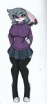  anthro big_breasts blush bottomwear breasts clothing disney female hi_res legwear pace-maker skirt solo stockings sweater thigh_highs topwear violet_hopps zootopia 