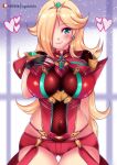  1girl alternate_costume black_gloves blonde_hair breasts chest_jewel cosplay earrings fingerless_gloves gem gloves jewelry large_breasts mario_(series) pyra_(xenoblade) pyra_(xenoblade)_(cosplay) red_shorts rosalina short_shorts shorts solo sugarbell super_mario_galaxy thighhighs tiara 
