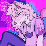  2022 abstract_background anthro blue_eyes canid canine canis hi_res lonelywolfyboi looking_down male mammal nervous pink_background purple_background shaded shy simple_background simple_shading solo watermark wolf 
