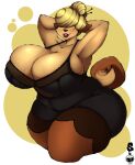  2020 4k abstract_background absurd_res age_difference anthro beauty_mark big_breasts blonde_hair breast_squish breasts brown_body brown_fur canid canine canis cleavage cleavage_overflow clothed clothing curled_tail curvaceous curvy_figure dated digital_drawing_(artwork) digital_media_(artwork) domestic_dog dress female fluffy fluffy_tail fur gloria_(superix) hair hair_over_eyes hands_behind_head hi_res hourglass_figure huge_breasts lips mammal mature_anthro mature_female multicolored_body multicolored_fur older_female short_tail side_boob simple_background smile solo squish superix tan_body tan_fur thick_thighs two_tone_body two_tone_fur voluptuous watermark wide_hips 