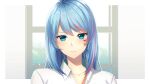  1girl angon623 azura_cecillia bangs blue_eyes blue_hair braid collarbone collared_shirt highres long_hair looking_at_viewer multicolored_hair nijisanji nijisanji_id pink_hair portrait shirt side_braid solo streaked_hair v-shaped_eyebrows virtual_youtuber white_shirt window 