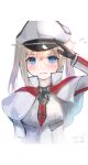  1girl absurdres black_gloves blonde_hair blue_eyes blush capelet dated flying_sweatdrops gloves graf_zeppelin_(kancolle) hair_between_eyes hat highres kantai_collection long_hair long_sleeves military military_uniform mmk one-hour_drawing_challenge open_mouth peaked_cap salute sidelocks signature simple_background solo twintails uniform upper_body white_background white_headwear 