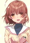  1girl antenna_hair brown_eyes brown_hair clannad commission furukawa_nagisa hikarizaka_private_high_school_uniform looking_at_viewer mitsuyo_(mituyo324) sailor_collar school_uniform serafuku short_hair solo turtleneck white_sailor_collar 