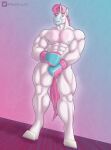  abs absurd_res anthro biceps blue_eyes boxing_gloves clothing digital_media_(artwork) equid equine hair handwear hi_res horn male mammal muscular muscular_anthro muscular_male nipples nude pecs pink_hair simple_background solo sport unibro_pi unibro_pi_(character) unicorn white_body 