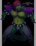  alligator alligatorid anthro big_pecs clothed clothing crocodilian five_nights_at_freddy&#039;s five_nights_at_freddy&#039;s:_security_breach green_body hair hi_res kato200_0 male montgomery_gator_(fnaf) muscular muscular_male pecs red_eyes red_hair reptile scalie scottgames skimpy solo suggestive_dialogue tongue tongue_out video_games 