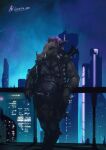 anthro arm_support big_breasts bionics breasts city city_background cityscape clothing colored curves curvy_figure cyberpunk digital_drawing_(artwork) digital_media_(artwork) digital_painting_(artwork) female gaertan glowing glowing_eyes hi_res jacket leaning leaning_backward leaning_on_elbow leaning_on_object leather leather_clothing leather_jacket leather_topwear mammal night_scene painting_(artwork) shaded solo suid suine sus_(pig) topwear wild_boar