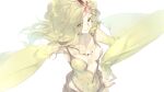  1girl aged_up breasts closed_mouth detached_sleeves earrings echo_(circa) final_fantasy final_fantasy_iv green_eyes green_hair green_leotard hair_ornament jewelry leotard long_hair looking_at_viewer rydia_(adult)_(ff4) rydia_(ff4) simple_background smile solo white_background wide_sleeves 