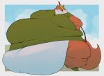 anthro bedroom_eyes belly big_belly blue_sky bottomless bottomless_male bow_(weapon) brown_body brown_fur canid canine clothed clothing disney footwear fox fur green_clothing green_footwear green_shoes hat hat_feather headgear headwear huge_belly huge_moobs hyper hyper_belly lidded_eyes looking_at_viewer loose_feather male mammal morbidly_obese morbidly_obese_anthro morbidly_obese_male narrowed_eyes obese obese_anthro obese_male open_mouth outside overweight overweight_anthro overweight_male pink_tongue ranged_weapon robin_hood robin_hood_(disney) seductive shirt shoes sky solo standing thick_thighs tight_clothing tongue topwear tunic tuuuuck weapon white_belly yellow_clothing yellow_hat yellow_headwear