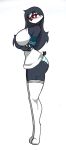 anthro big_breasts big_butt black_body black_hair blush bottomwear breasts butt choker clothed clothing eyebrow_through_hair eyebrows female hair helluva_boss hi_res jewelry legwear necklace octavia_(helluva_boss) pace-maker pants pattern_clothing pattern_underwear red_sclera shirt small_waist solo standing striped_clothing striped_underwear stripes thick_thighs thigh_highs topwear translucent translucent_hair underwear wide_hips
