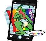 2_tails 3_toes 5_fingers abdl abdl_pride_colors abdl_pride_diaper abdl_pride_flag abdle_pride_colors adult_baby ageplay animal_feet anthro artist_name baby_powder blush blush_lines bodily_fluids carpet carpeted_floor cellphone changing_mat claws clean_diaper clothed clothing colored dark_green_leaves dialogue diaper diaper_change diaper_fetish diaper_only diaper_use digital_drawing_(artwork) digital_media_(artwork) dino_evergreen dinosaur dromaeosaurid electronics embarrassed embarrassed_male fan_character feet finger_claws fingers floor generation_3_pokemon genital_fluids glistening glistening_eyes green_arms green_body green_claws green_face green_feet green_finger_claws green_hands green_legs green_scales green_snout green_stripes green_toe_claws green_upper_jaw grovyle hallux hand_to_chest head_leaf hi_res humanoid_hands imminent_diaper_change infantilism leaf leaf_tail leaves_on_arms leaves_on_body lgbt_pride looking_at_viewer male mat multi_tail multicolored_body multicolored_scales navel nintendo offscreen_character phone phone_camera phone_screen phone_view pokemon pokemon_(species) pokemorph pose posing_for_picture posing_for_viewer prehistoric_species pride_color_diaper rainbow rainbow_changing_mat rainbow_colors raised_leg recording red_body red_face red_lower_jaw red_scales red_snout red_torso red_underbelly reptile roleplay scales scalie shy simple_background smartphone solo speech_bubble stripes tail taking_picture text theropod toe_claws toes topless unclean_diaper uppiesplease urine used_diaper wearing_diaper wet_diaper white_background yellow_eyes yellow_sclera