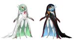 absurd_res black_clothing black_dress blood blood_on_clothing blue_body blue_feathers blue_hair bodily_fluids breasts chest_spike clothed clothing dress duo eyelashes feather_pubes feathers featureless_feet feet female front_view gardevoir generation_3_pokemon generation_6_pokemon genitals green_body green_feathers green_hair hair hi_res humanoid mega_evolution mega_gardevoir nintendo nipples no_underwear orange_sclera pokemon pokemon_(species) red_sclera shiny_pokemon short_hair simple_background small_breasts spikes spikes_(anatomy) thick_thighs vaenerik_naarla veil vulva wedding_dress white_background white_body white_clothing white_dress wide_hips yellow_eyes