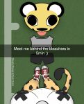 absurd_res anthro belly black_spots breasts caption cheetah clothing english_text felid feline female female_pov first_person_view football_field footwear fur hi_res high-angle_view mammal mascot_costume nipple_outline opie_(sleepysheepy17) pasties shoes sleepysheepy17 sneakers socks solo spots tail text yellow_body yellow_fur